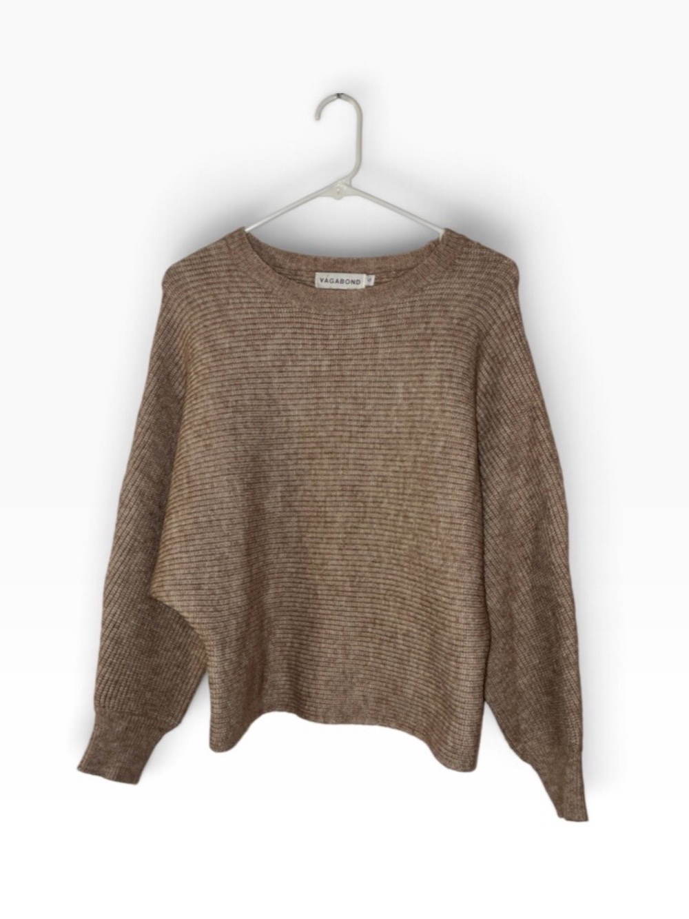 Vagabond Brown Ribbed Bat Wing Knit Sweater - Classic Crewneck Sz S